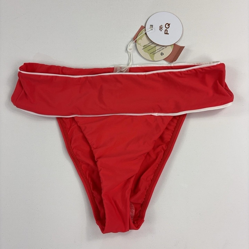 PQ Swim Bikini Bottom Womens M Red Passion Banded High Waist Lined Swimwear